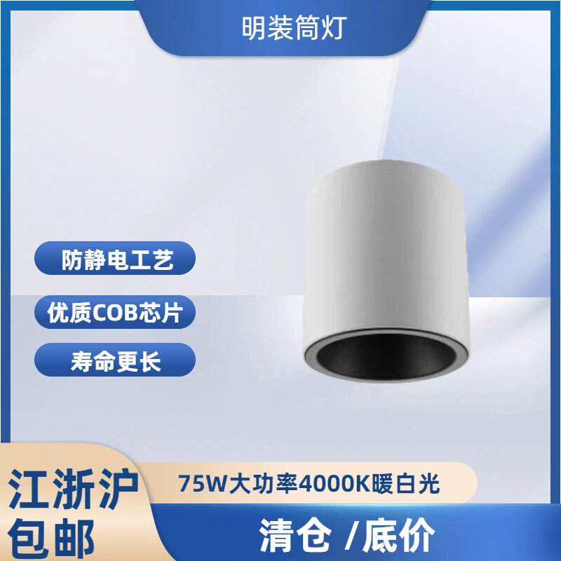 阳光照明雅致圆形明装办公工程筒灯75W大功率4000K暖白光外白内黑