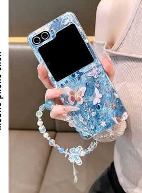 ins风个性蝴蝶油画适用三星Zflip7手机壳网红个性折叠屏W24Flip女款Zflip5小众新款手提日韩W25链条绳斜挎潮