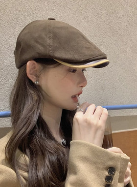 2026新款帽子女秋冬日系文艺英伦复古反戴画家前进贝雷帽大头围