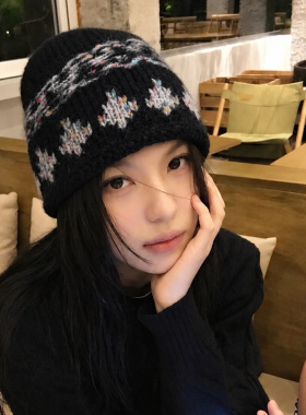 大头围针织毛线帽女秋冬显脸小