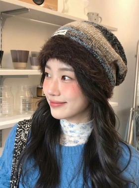 显脸小秋冬针织毛线冷帽女大头围