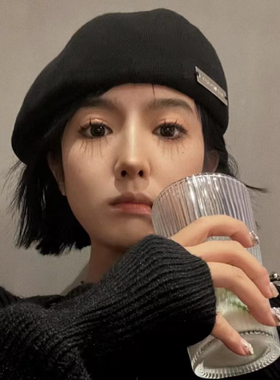 反戴贝雷帽英伦复古女秋冬大头围