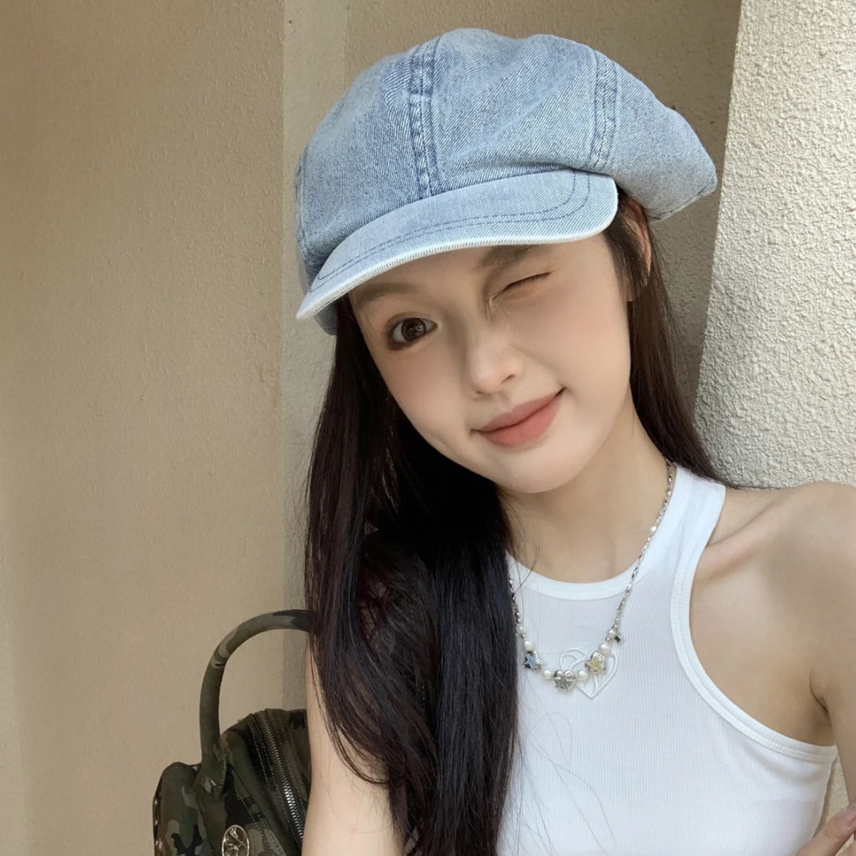 网红显脸小牛仔云朵贝雷帽女春夏薄款画家报童鸭舌帽大头围秋冬潮