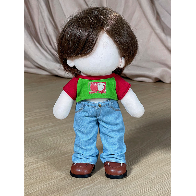 肥仔大佬bjd牛仔裤娃衣棉花娃娃T恤 24cm特体棉花娃娃喇叭裤娃衣
