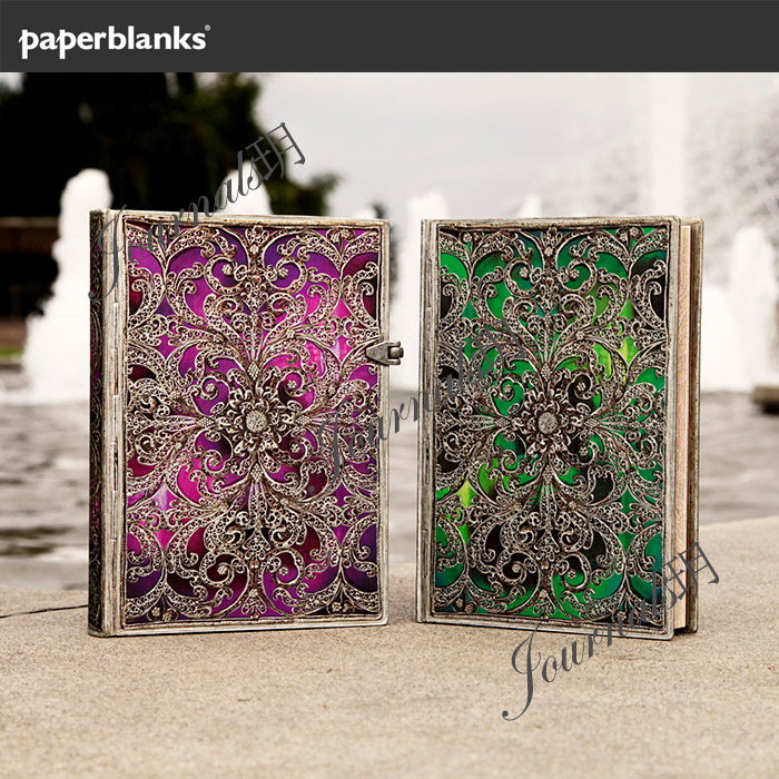 现货paperblanks silver filigree新款银丝镶嵌图案笔记本记事本