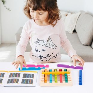 木制彩虹棒益智解谜玩具 关卡烧脑桌面游戏 儿童逻辑思维训练