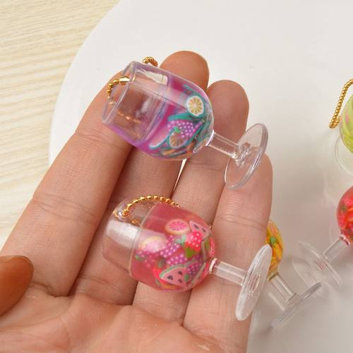 趣味仿真果汁高脚杯钥匙扣挂件创