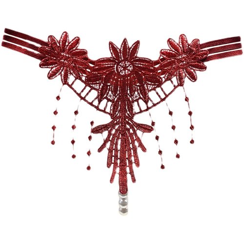 花朵珍珠性感流苏丁字裤