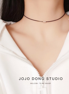 日韩极简冷淡风百搭小细绳项链 钛钢不掉色小方块choker锁骨链