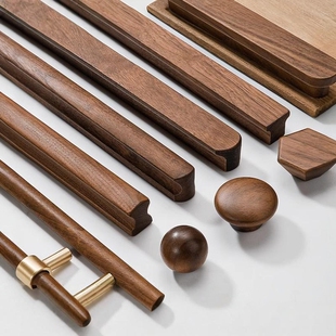 黑胡桃木衣柜拉手实木抽屉橱柜木质儿童柜门把手柜子日式简约轻奢