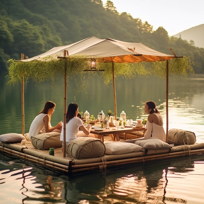 竹筏漂流竹排双层竹筏船高浮力