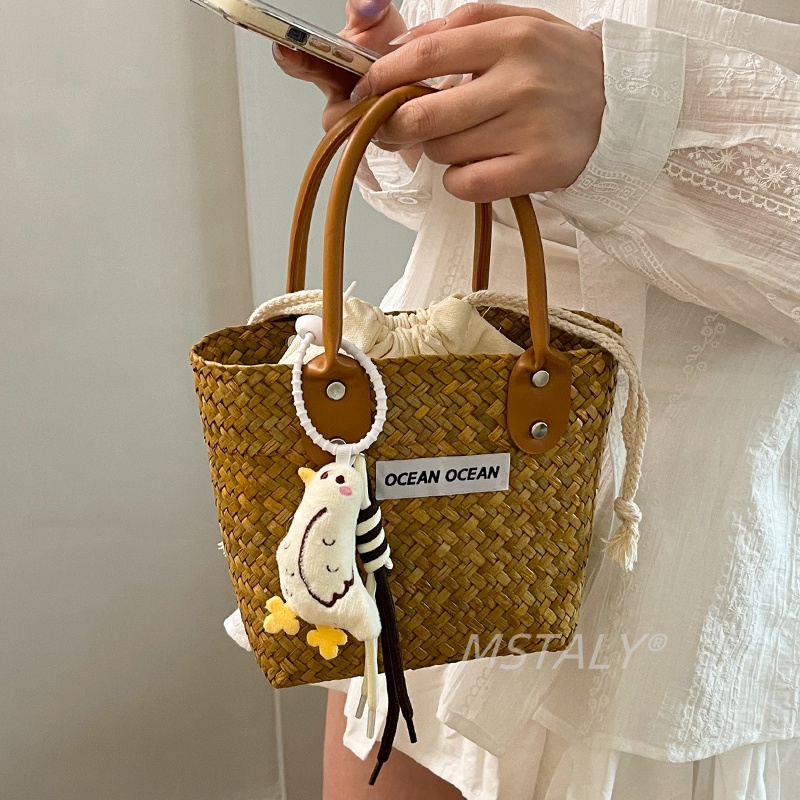 网红同款超火小众手工编织包包女式2025新款百搭包精致手提水桶包