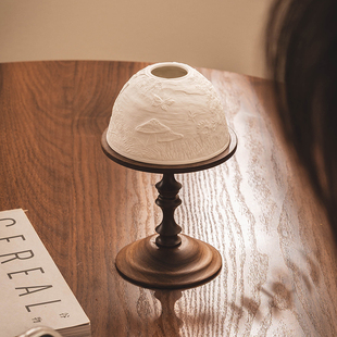 北美胡桃木骨瓷烛台 复古轻奢实木香薰蜡烛台 家用餐厅氛围感装饰