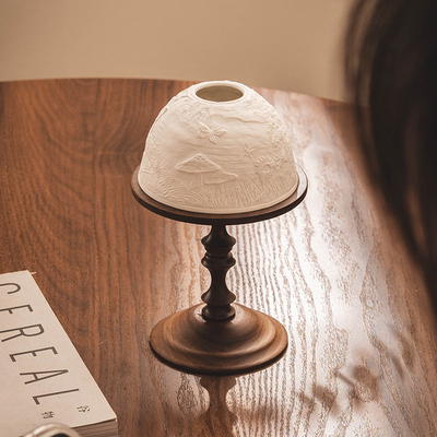 北美胡桃木骨瓷烛台 复古轻奢实木香薰蜡烛台 家用餐厅氛围感装饰