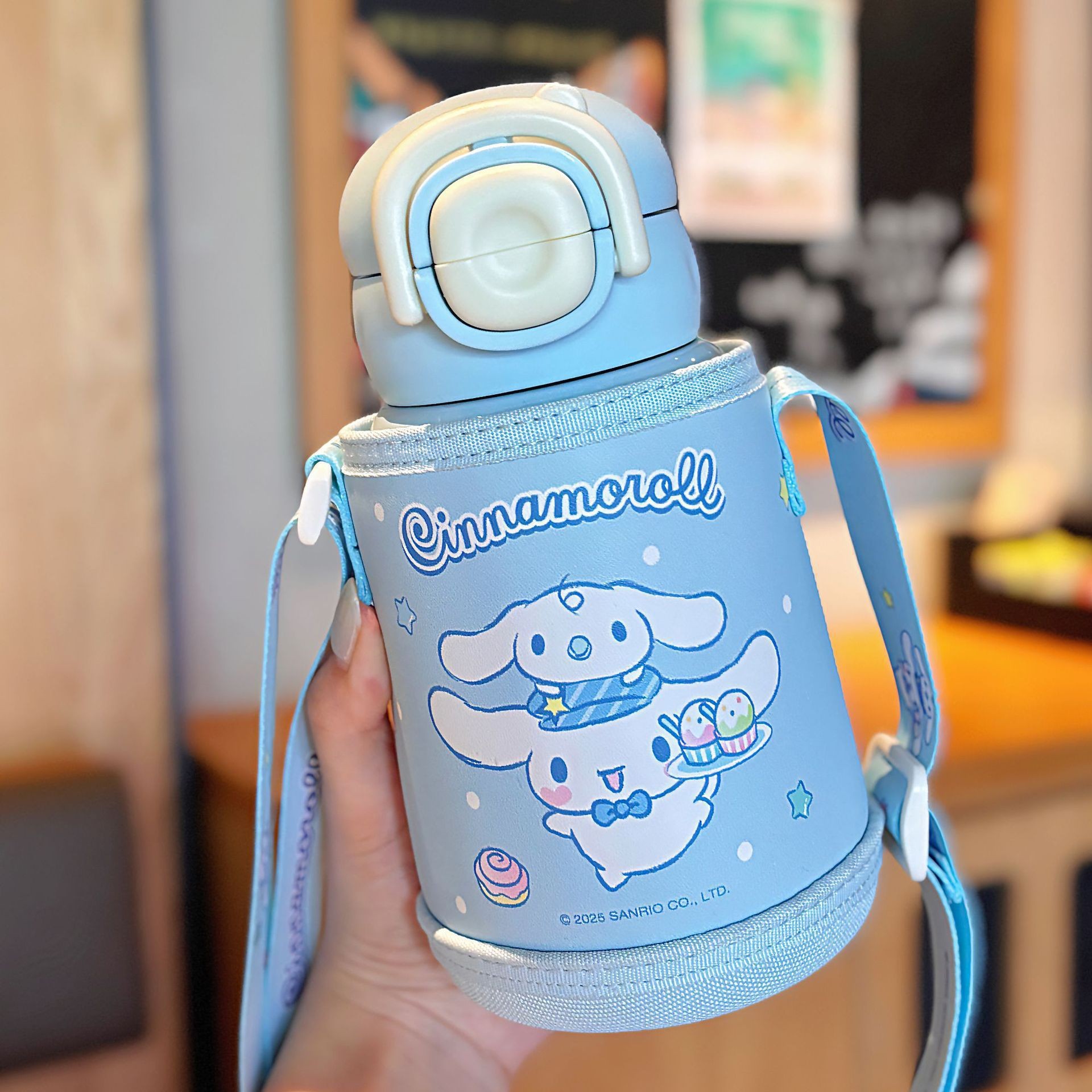 大耳狗双饮保温杯可调节杯绳