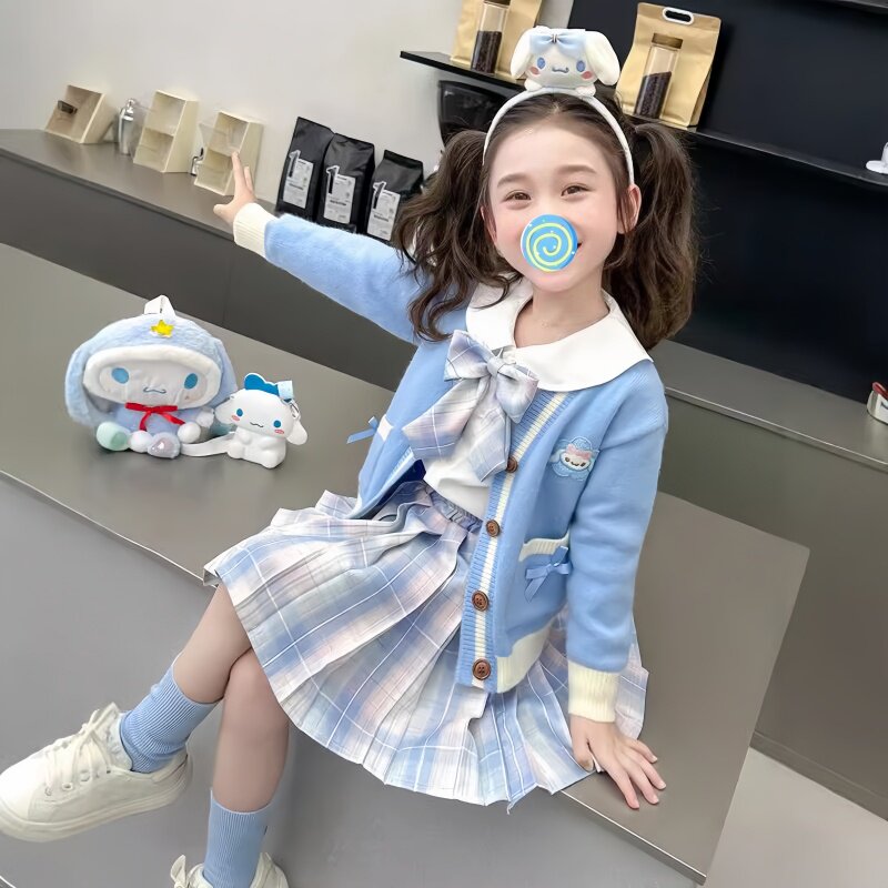 玉桂狗儿童针织开衫套装裙