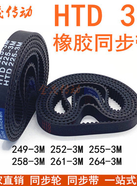 橡胶同步带HTD249-3M 252-3M 255-3M 258-3M 261-3M 264-3M传动带
