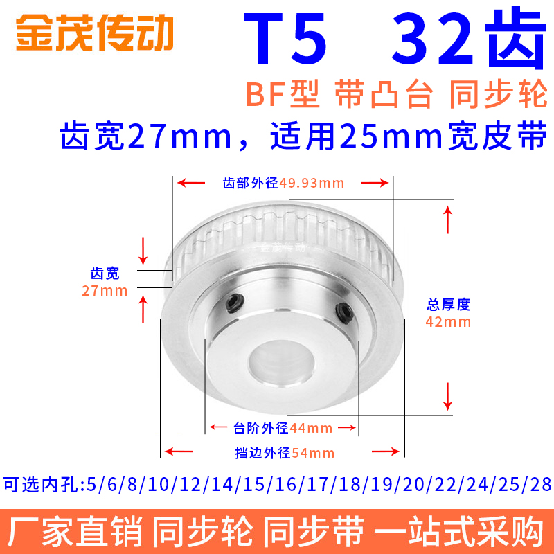 同步带轮T532齿BF带凸台槽宽27