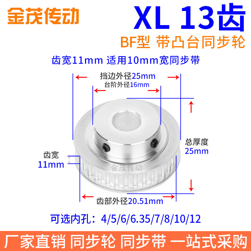 XL13齿宽11同步带轮带凸台BF内孔4 5 6 6.35 8HTPA13XL37-B同步轮 五金/工具 带轮 原图主图