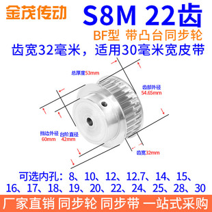 S8M22齿同步带轮齿宽32内孔81012 14 15 16 17 18 19 20同步轮S8M