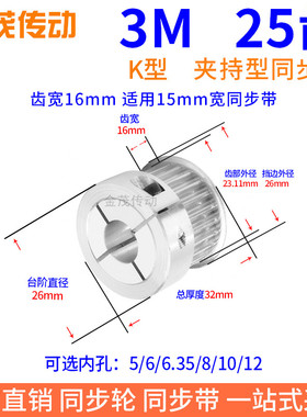 3M25齿宽16夹持型同步带轮内孔5 6 6.35 8 1012抱紧HTCPA3M同步轮