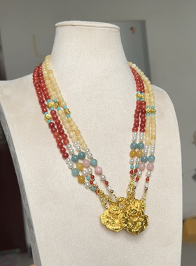 春不晚手作沙金如意锁璎珞多宝汉服旗袍背云长项链明制古风配饰