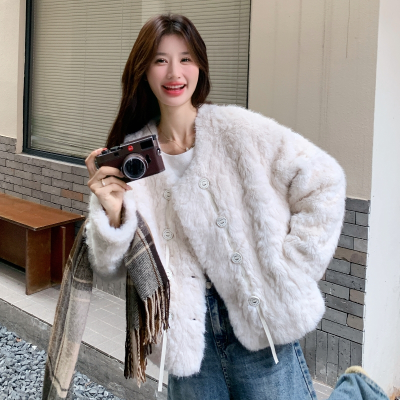 新款现货!冬季加厚羊羔毛短外套纽扣飘带皮毛一体D930-P210K298