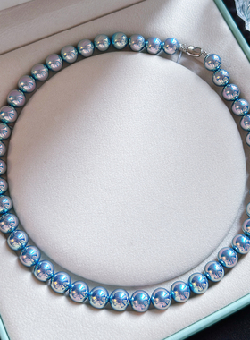 蓝色珍珠项链2025新款爆款大溪地孔雀绿颈链轻奢小众高级感设计感