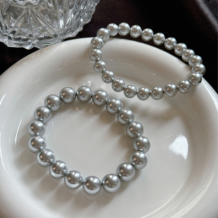 真多麻银灰色珍珠手链2026新款爆款轻奢小众高级感弹力绳女款手饰