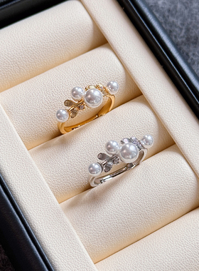 珍珠戒指开口可调节2026新款轻奢小众高级感小珠澳白气质独特食指