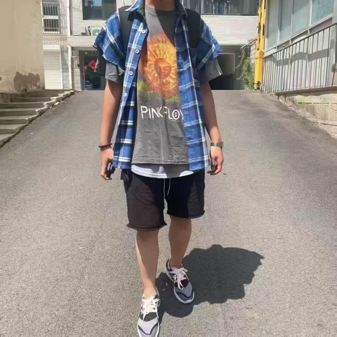 高品质第三季3rd蓝格子坎肩衬衫