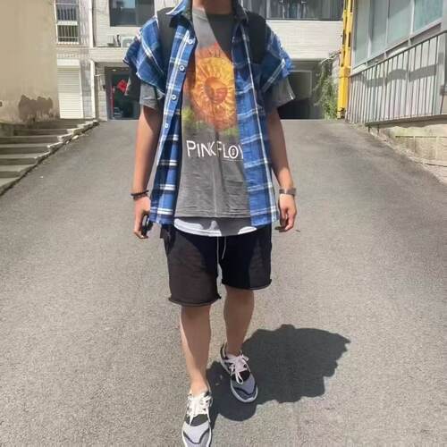 zzhh第三季3rd蓝格子坎肩衬衫