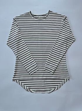 自主4th长袖白底黑条纹打底T恤比伯同款高街男女宽松潮流上衣