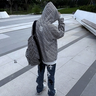 自主高品质满印字母连帽卫衣美式宽松高街潮服外套男女款连帽衫