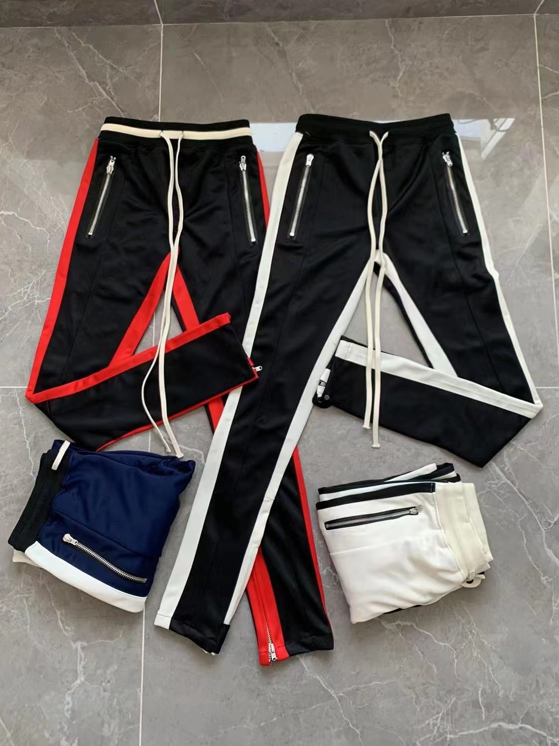 主线第五季撞色校裤拉链开衩潮牌高街修身束脚裤堆积感百搭款