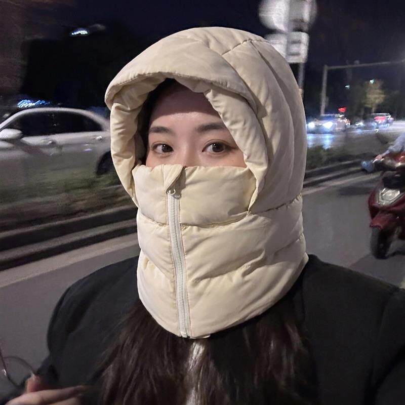 骑车帽子防寒保暖雷锋帽头盔羽绒内胆帽防风加厚围脖帽子一体头套