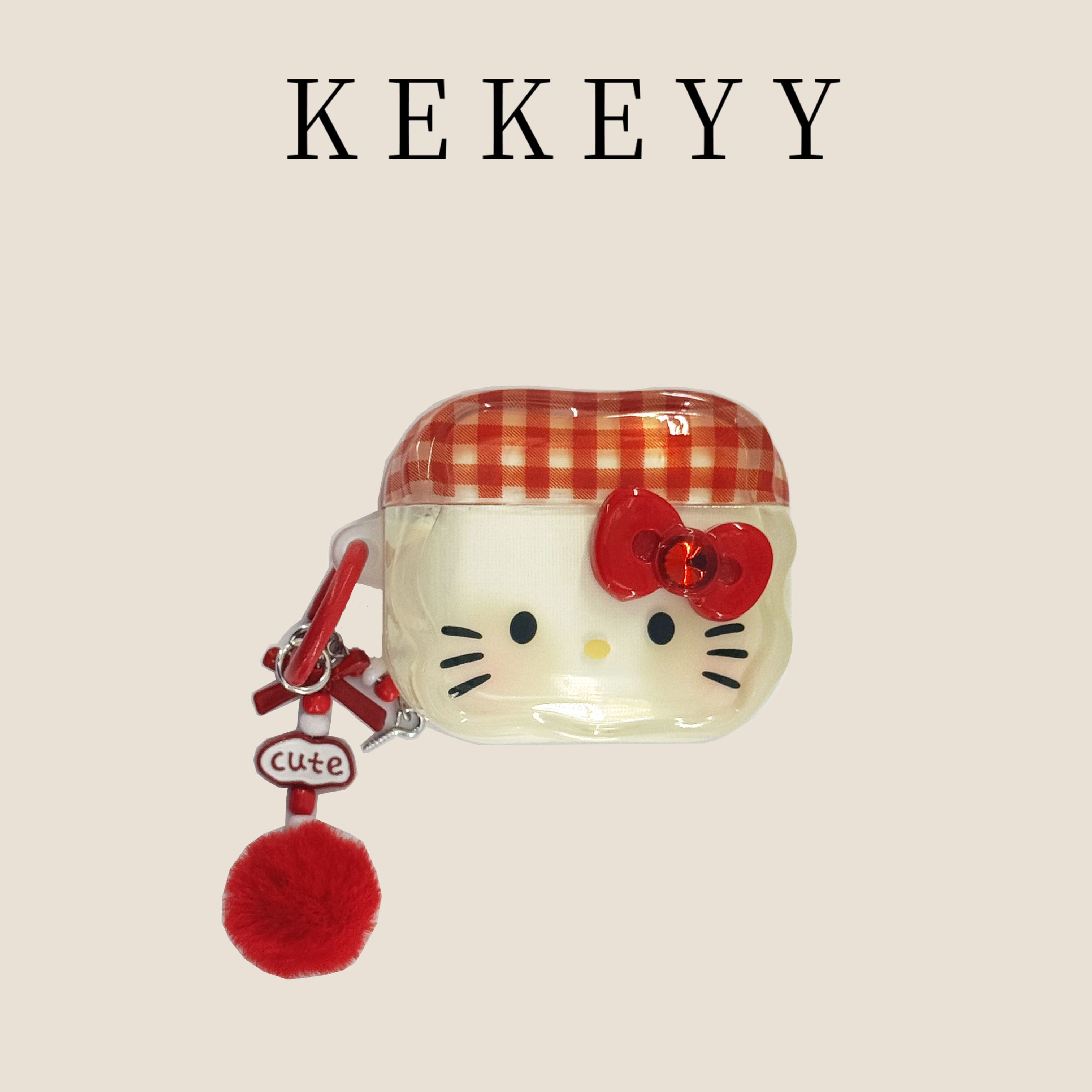卡通格纹蝴蝶结Kitty猫咪适用AirPods1/3保护壳苹果airPods4无线蓝牙airpodspro2第二代耳机套新三四
