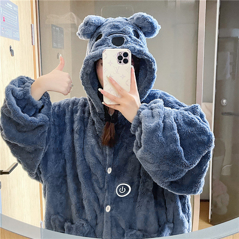 CORAL VELVET NIGHTGOWN WOMENS WINTER LONG THICKENED VELVET HOODED CARTOON CUTE PAJAMAS WOMENS NEW AUTUMN WINTER 2022