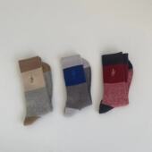 袜子美式 复古风秋冬厚实大线刺绣粗线袜子拼色男女休闲中长筒