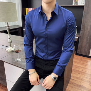 春美发师理发店发型师夜店酒吧KTV服务员工作服男士长袖衬衫衬衣