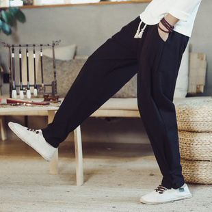 茶艺师工作服足疗按摩推拿师工装中医养生馆按摩男技师棉麻长裤子