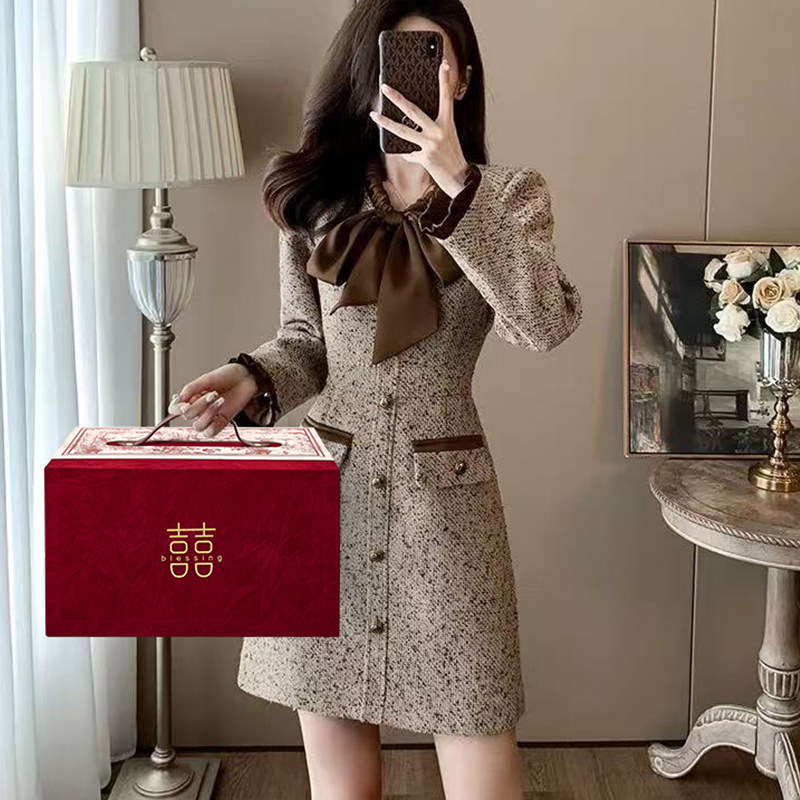 新款中式结婚礼盒双层免折叠手提大号订婚礼物盒精美伴手礼盒空盒