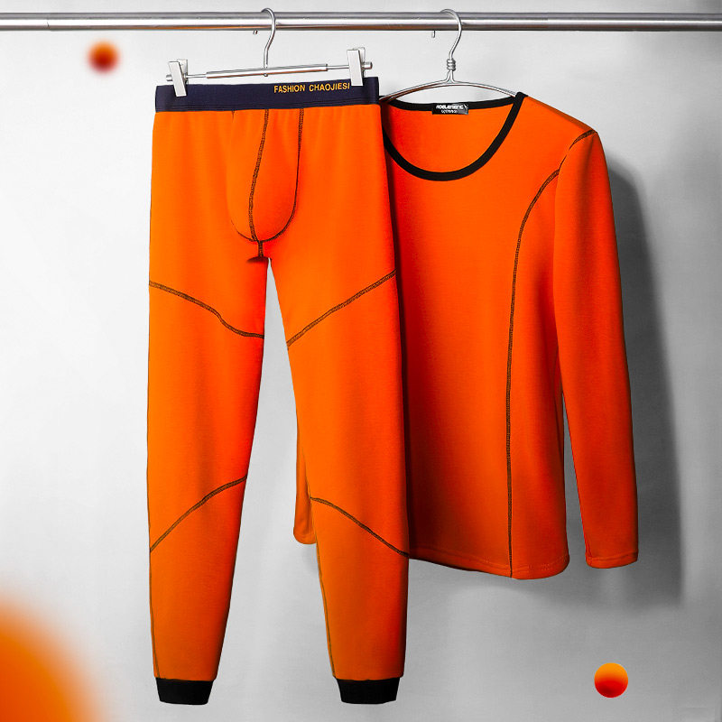 男士加绒加厚大圆领防寒低领紧身棉毛衫青年秋衣秋裤保暖内衣套装