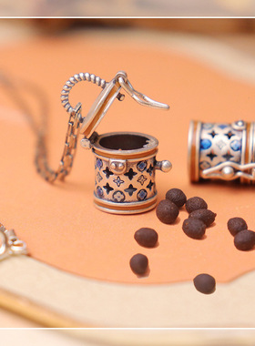 老花水桶包925银滴釉烧蓝香囊吊坠项链镂空随身佩戴香丸无火扩香