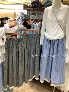 ins松紧腰经典 现货 韩版 2025春季 格子拼接蕾丝半身裙女 新品