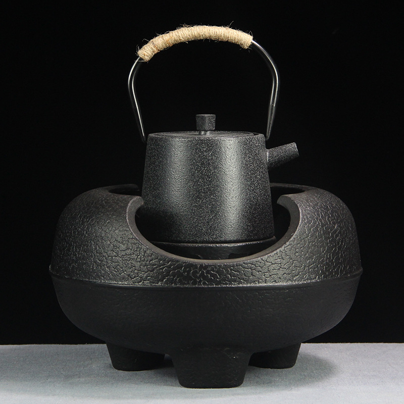 煮茶器大伍德炉铸铁炉炭火 铁壶煮茶炉日本火钵风釜茶道户外代发