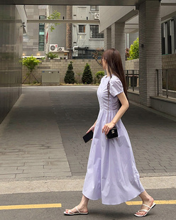 场合连衣裙夏装 东大门正式 搭配一整套通勤小众收腰中长裙 韩国代购