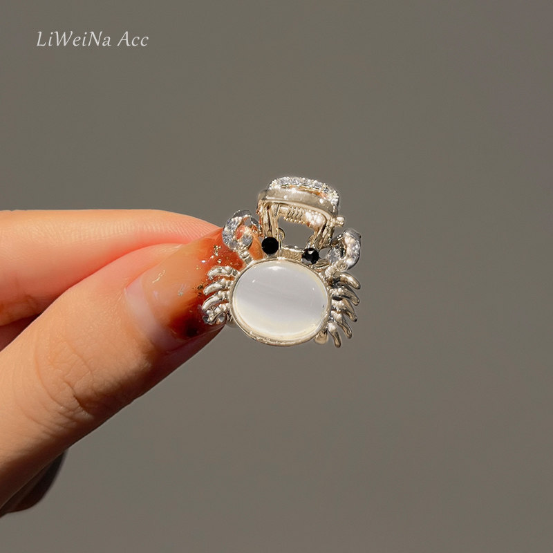 简约猫眼石小螃蟹发夹女侧边刘海夹小巧精致抓夹发卡夹子气质头饰