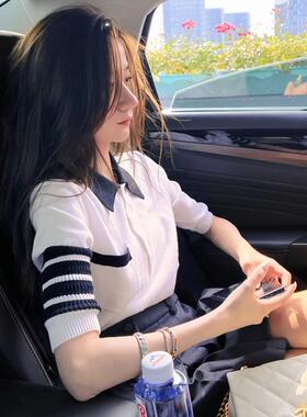 学院风短袖针织衫女2026夏季新款时尚小个子polo衫设计感小众上衣