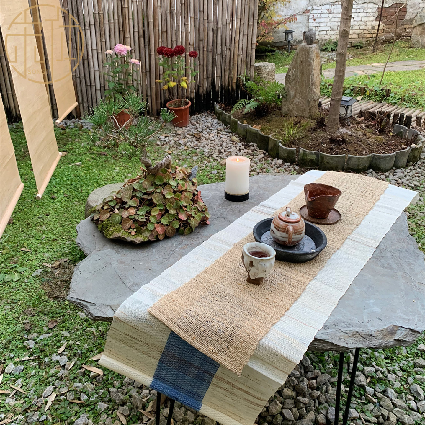 茶席手工夏布苎麻中式桌旗复古桌面装饰中国风桌布艺餐桌茶垫长条
